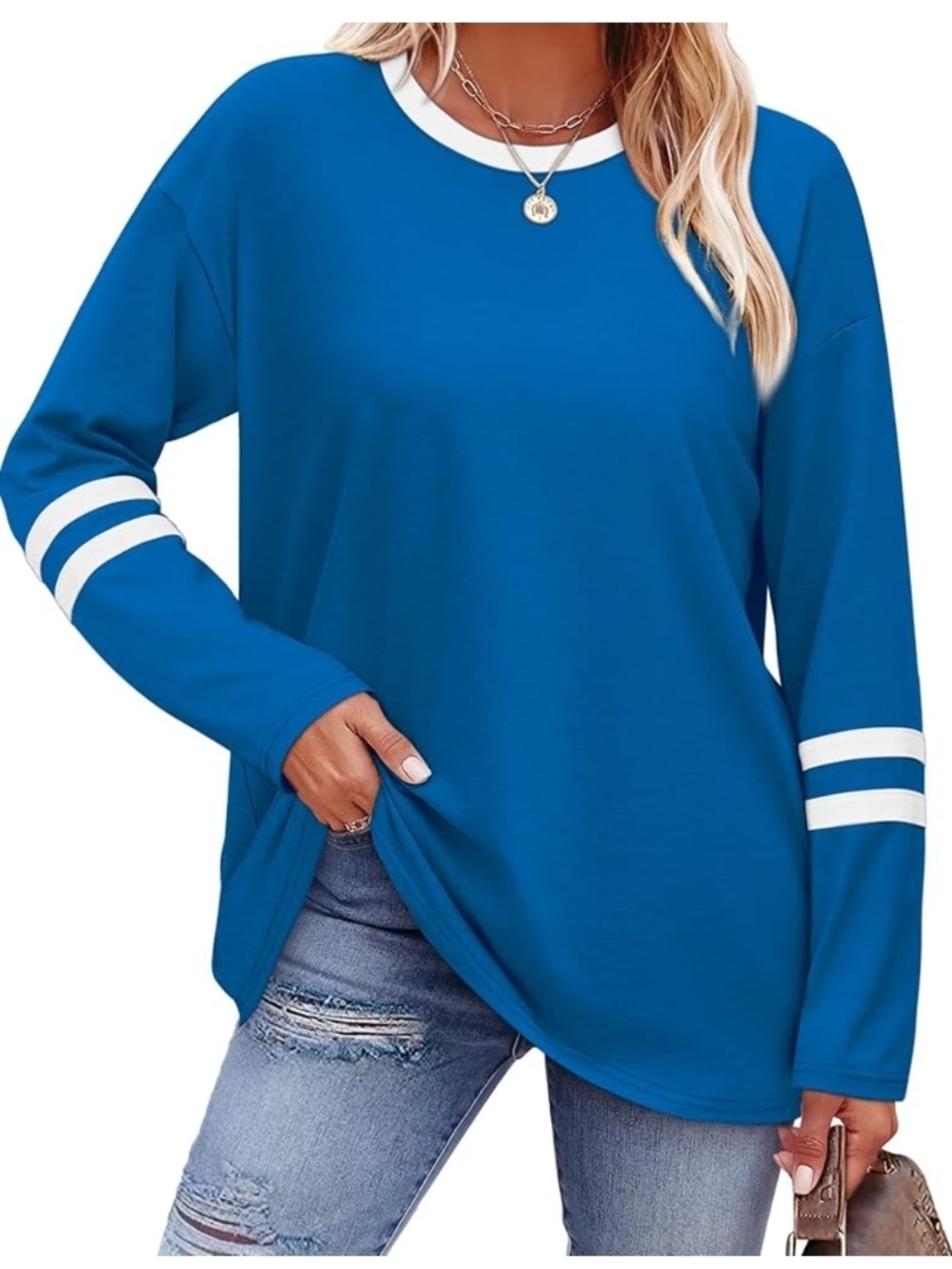 Sampeel Color Block Long Sleeve Tunic Top Royal Blue XL (EUC)